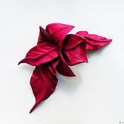 Украшения handmade. Livemaster - original item Raspberry-Cherry Raspberry Cherry Bordeaux Leather Flower Brooch. Handmade.