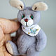 Заказать Тедди кролик, серый, с голубыми глазами, миниатюра. Teddy by Olga Prokudina. Ярмарка Мастеров. . Тедди Зверята Фото №3