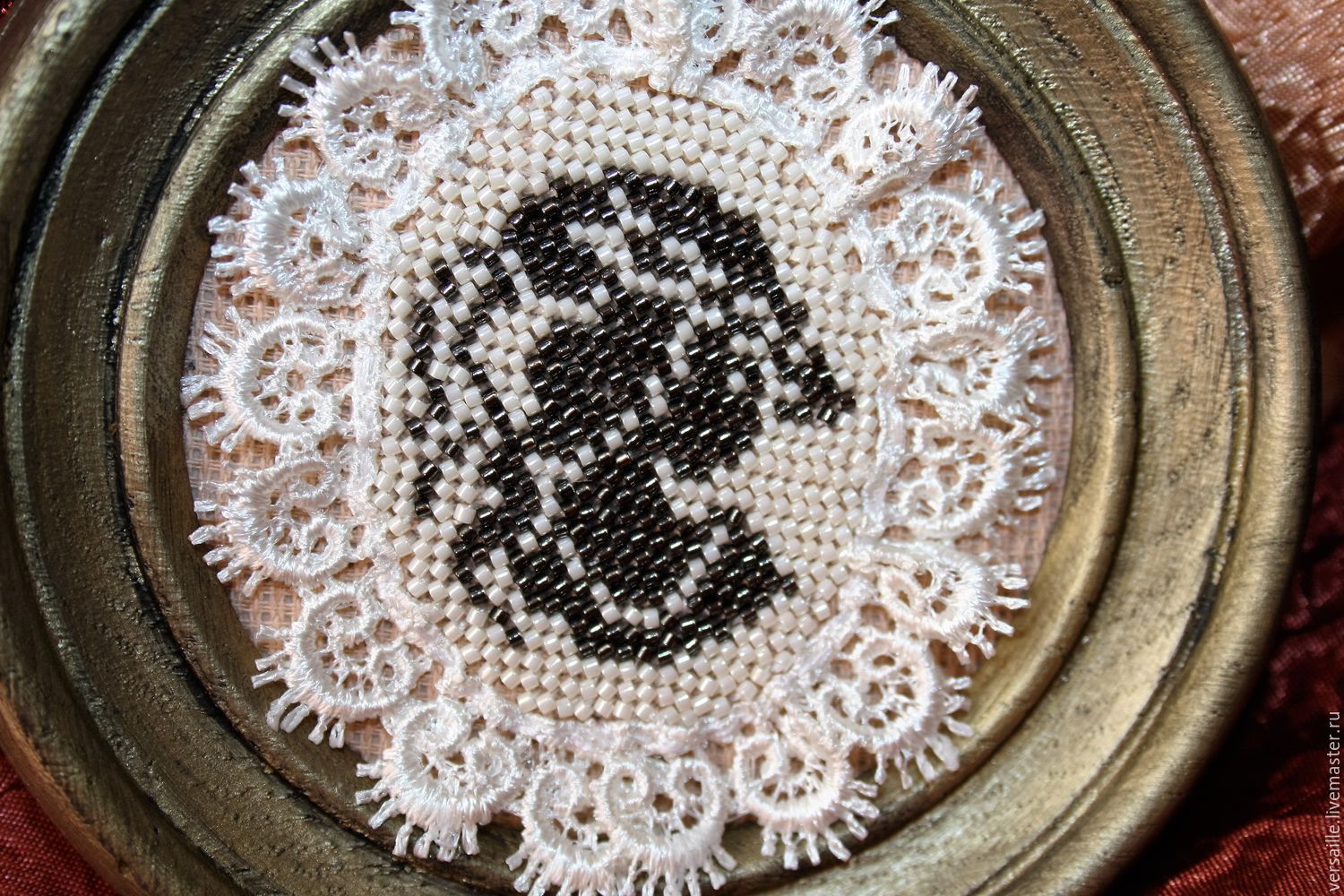 Beaded miniature "Girl in a beret with a feather", Pictures, St. Petersburg,  Фото №1