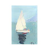 Картины и панно handmade. Livemaster - original item Pictures: White sail. Miniature oil. Boat in calm water.. Handmade.