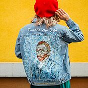 Denim shorts with van Gogh painting. The pictures on jeans Irises