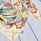 Большой платок шаль из шерсти с цветами, натуральная шерсть мериноса