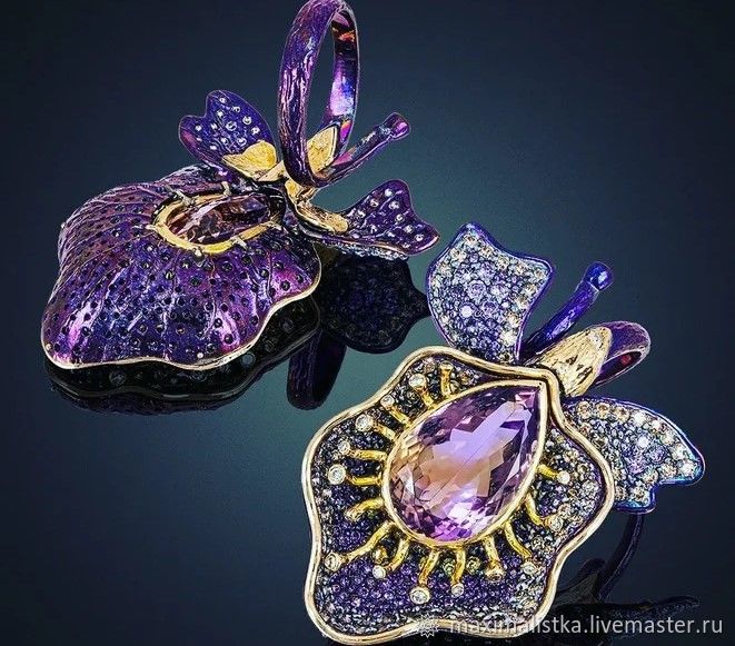 Iris ring with ametrine, in gold and titanium with diamonds, Rings, Moscow,  Фото №1