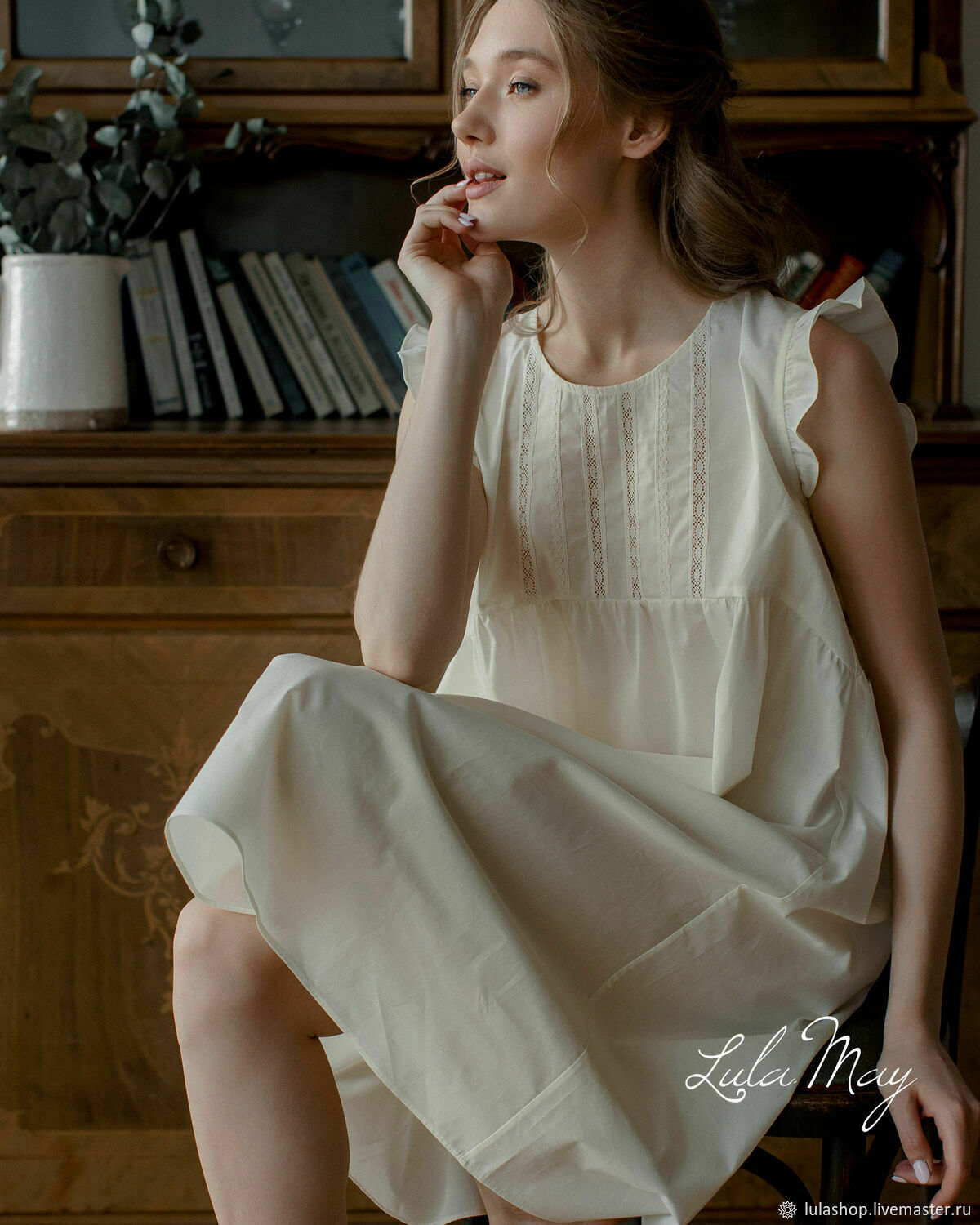 Ночная сорочка Cotton Flower из ванильного хлопка и кружева купить в ...