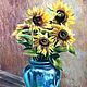  Sunflowers in blue. Original. Pastel. Pictures. Valeria Akulova ART. My Livemaster. Фото №4