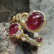 Украшения handmade. Livemaster - original item 925 sterling silver ring with natural star-shaped rubies. Handmade.
