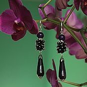 Украшения handmade. Livemaster - original item Black Orchid - drop long earrings and a ring cluster of black agate. Handmade.