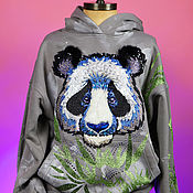 Одежда handmade. Livemaster - original item Warm sweatshirt oversize hoodie with embroidery panda sweatshirt with a pattern. Handmade.
