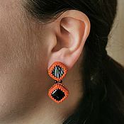 Украшения handmade. Livemaster - original item Beaded Stud Earrings, Hanging Stud Earrings with Black Agate Jasper. Handmade.