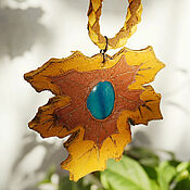 Украшения handmade. Livemaster - original item Leather pendant-leaf with agate. Handmade.