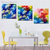 Картины и панно handmade. Livemaster - original item Triptych with abstract colors. Three dandelion paintings in the bedroom.. Handmade.