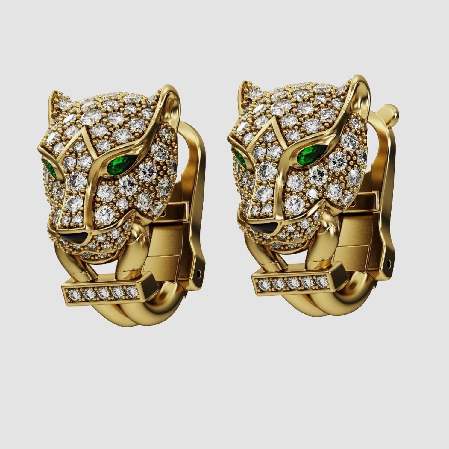Серьги «Пантера» из золота с бриллиантами и изумрудами в интернет-магазинеЯрмарка Мастеров по цене 210000 ₽ – QOVIIRU