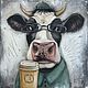 Картина маслом с коровой и кофе, Картины, Дзержинск,  Фото №1