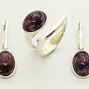 Украшения handmade. Livemaster - original item Gayane.  Earrings and ring with charoite in 925 silver. Handmade.