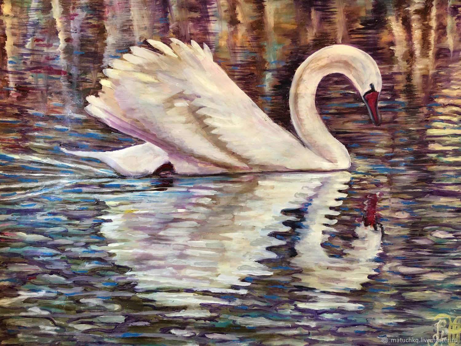 Картина лебеди на пруду