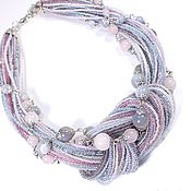 Украшения handmade. Livemaster - original item Grey-Pink Whirlpool Necklace Beads Natural Stones Rose Quartz Agate. Handmade.