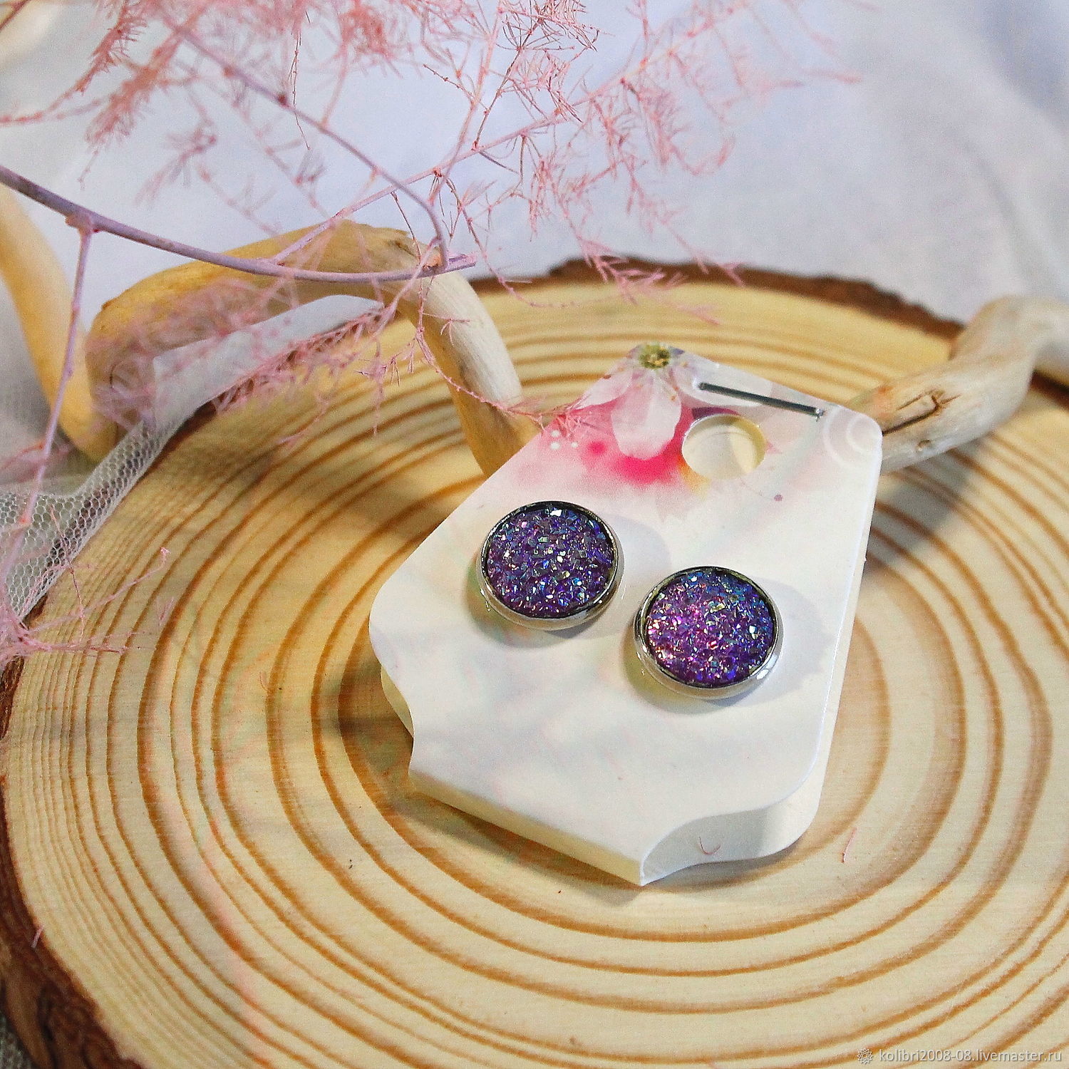 Серьги-пусеты: Хамелеон Фиолетовый в интернет-магазине Ярмарка Мастеров ...