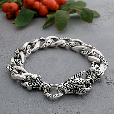 Дизайн и реклама ручной работы. Ярмарка Мастеров - ручная работа Браслет цепочка дракон серебро 925 с чернением. Handmade.