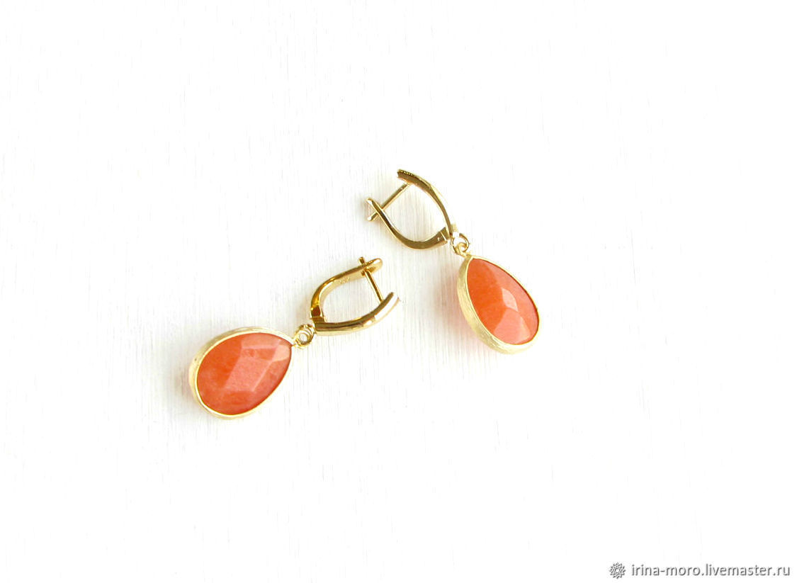 Orange earrings with jade "Citrus" bright large earrings купить на