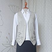 Одежда handmade. Livemaster - original item Linen vest with insulation and hand embroidery. Handmade.
