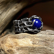 Серебряное кольцо с аквамарином и изумрудами "Арисса"