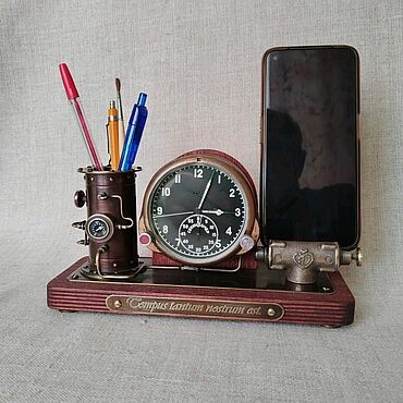 Канцелярские товары ручной работы. Ярмарка Мастеров - ручная работа Органайзер настольный с механическим хронометром, стимпанк. Handmade.