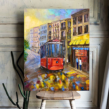 Картины и панно ручной работы. Ярмарка Мастеров - ручная работа Картина красный трамвай в Стамбуле. Handmade.