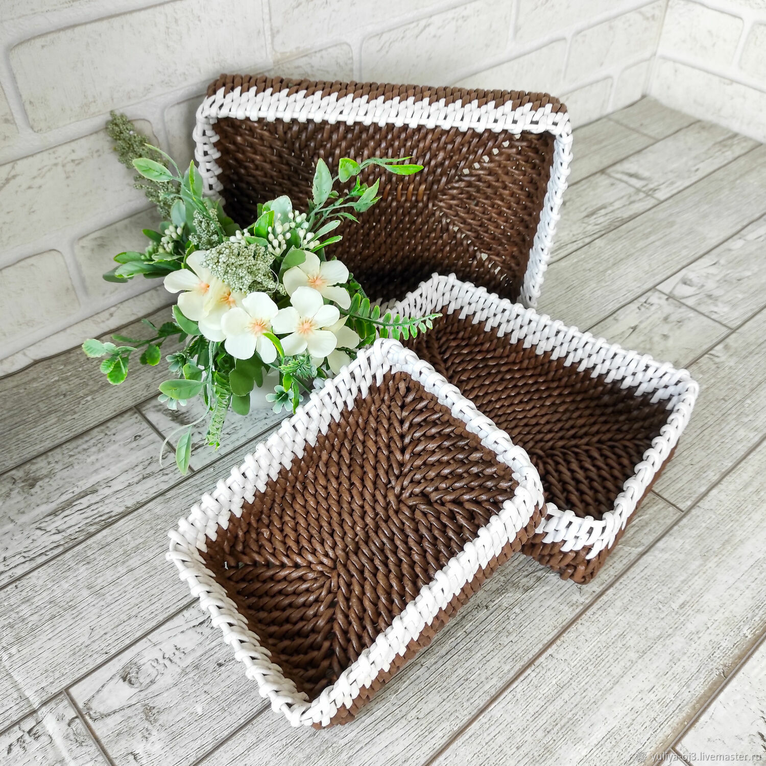 Набор плетеных прямоугольных корзин 3 штуки в интернет-магазине Ярмарка ...
