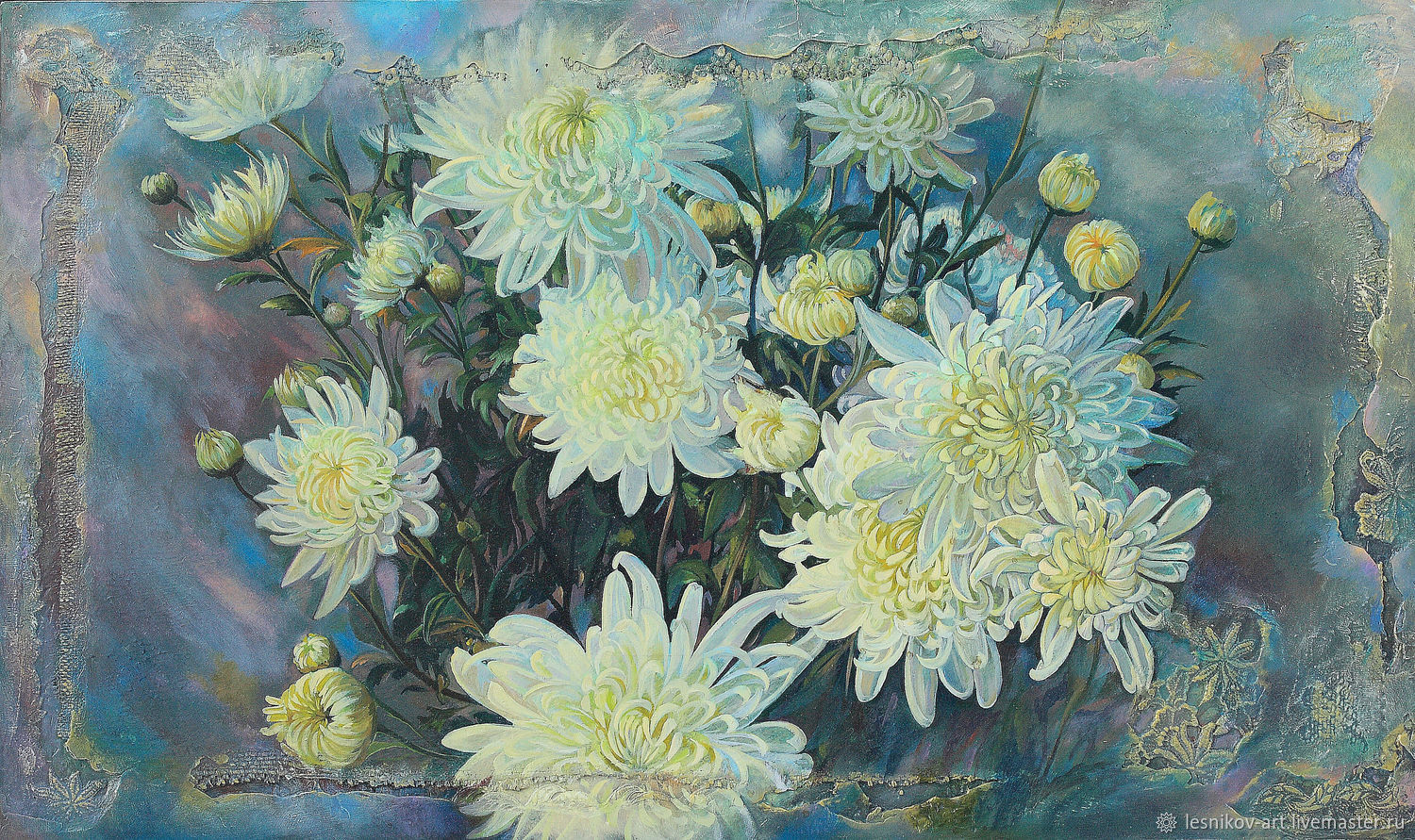 Картина маслом хризантемы