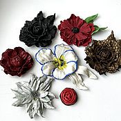 Цветы из кожи Универсальная брошь-заколка Пион Фуксия