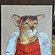 Картина маслом 40:40 см. Cat in Red. Картины. Елена Лебедева. Ярмарка Мастеров.  Фото №4
