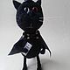 Котик черный, черный кот, кот фокусник, кот чародей, Войлочная игрушка, Уфа,  Фото №1