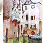 Картины и панно handmade. Livemaster - original item Venice Pastel Painting (green, brick, white, architecture). Handmade.