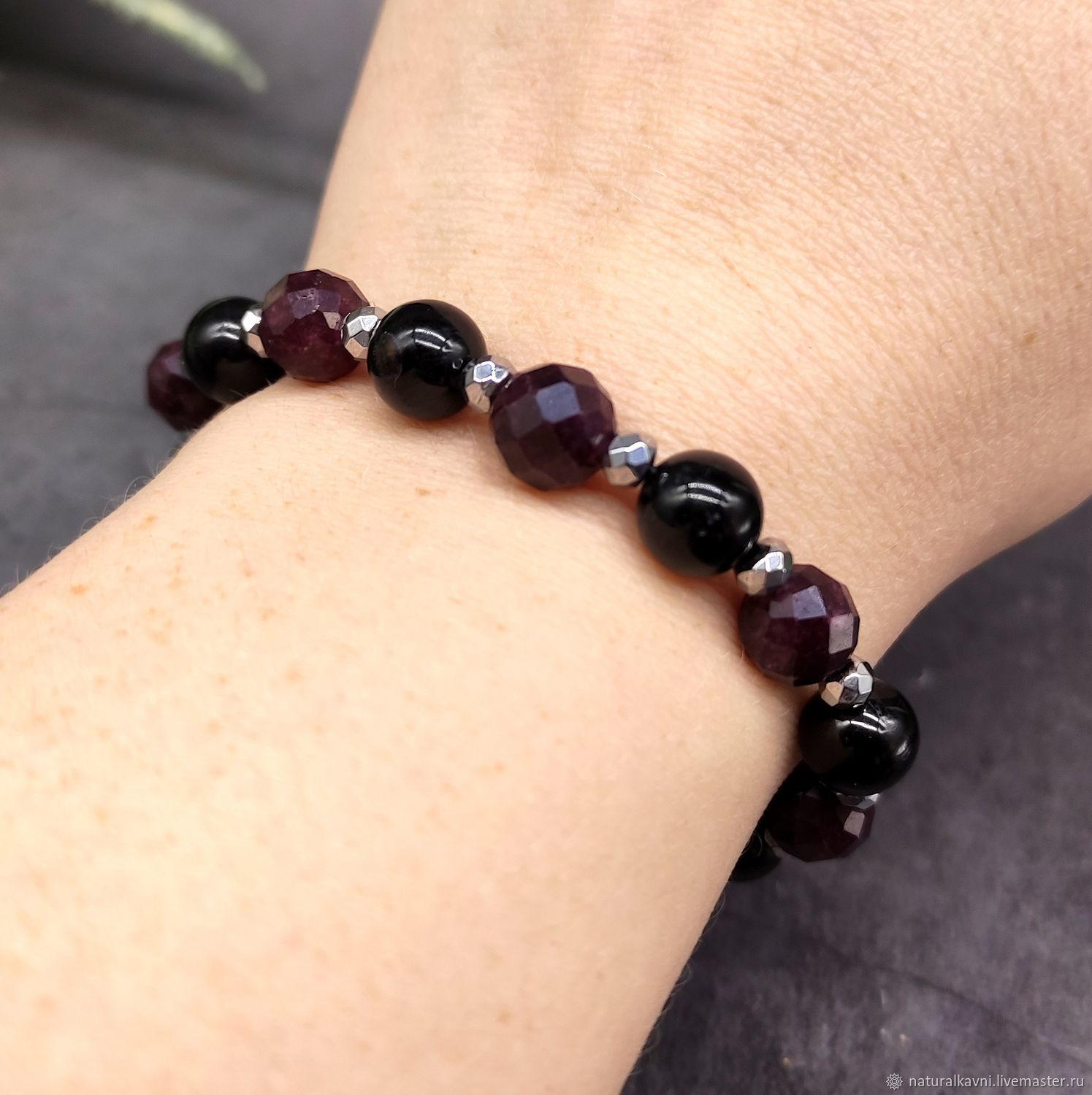 Браслет Гранатовый Натуральный Кварц и Черный Турмалин Шерл купить в ...