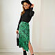 Zebra green skirt made of armani silk, satin midi skirt, Skirts, Novosibirsk,  Фото №1