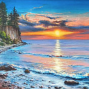 Морской пейзаж Картина маслом на холсте - "Морская бухта"