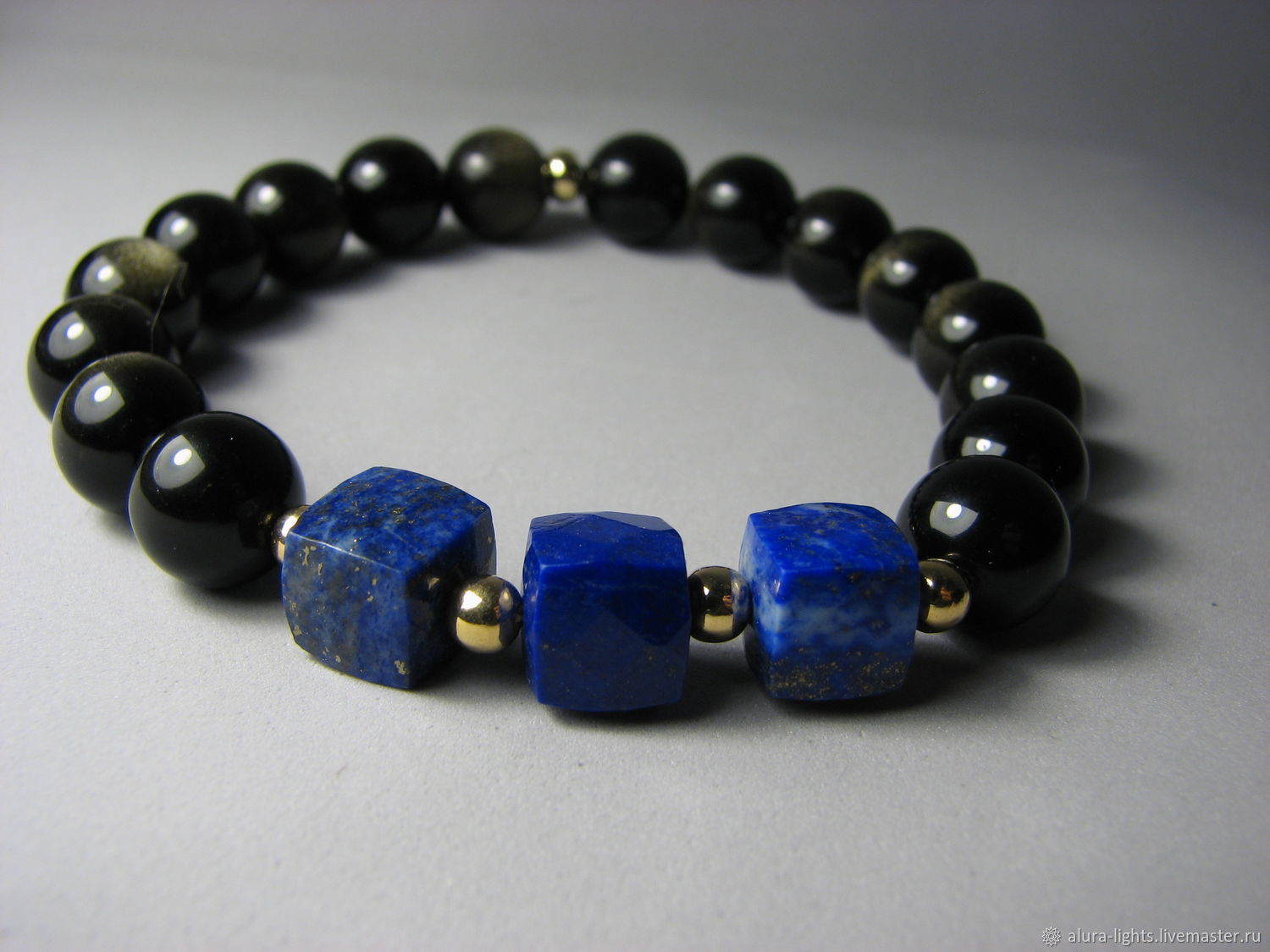Bracelet with lapis lazuli and obsidian, 'As heaven', Bead bracelet, Moscow,  Фото №1