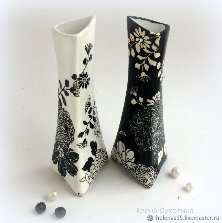 Вазочки Черное и белое Декупаж Маленькие коллекционные вазочки