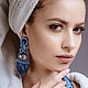 Earrings soutache Shibori silk Glow night blue grey, Earrings, St. Petersburg,  Фото №1