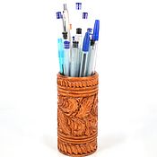 Канцелярские товары handmade. Livemaster - original item Wooden carved pencil holder, glass for pens and pencils. Handmade.