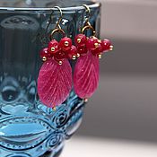 Украшения handmade. Livemaster - original item Earrings Ruby Leaves Rubies Brass Carved Red Crimson Pink. Handmade.