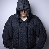 Мужская одежда handmade. Livemaster - original item Men`s Sweater with Braids / Knitted Hoodie. Handmade.