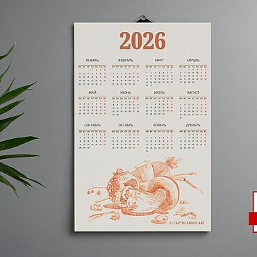Цифровые товары ручной работы. Ярмарка Мастеров - ручная работа Pdf. Настенный календарь "Три грибочка для грибника". Handmade.