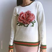 Одежда handmade. Livemaster - original item Women`s rose knitted jumper, wool, ecru, tea rose. Handmade.