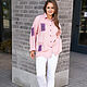 Camisa de lino de gran Tamaño con parches bordados en polvo rosa, Blouses, Novosibirsk,  Фото №1