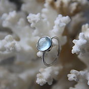 Комплект "Сердечки" с лунным камнем - кольцо и серьги