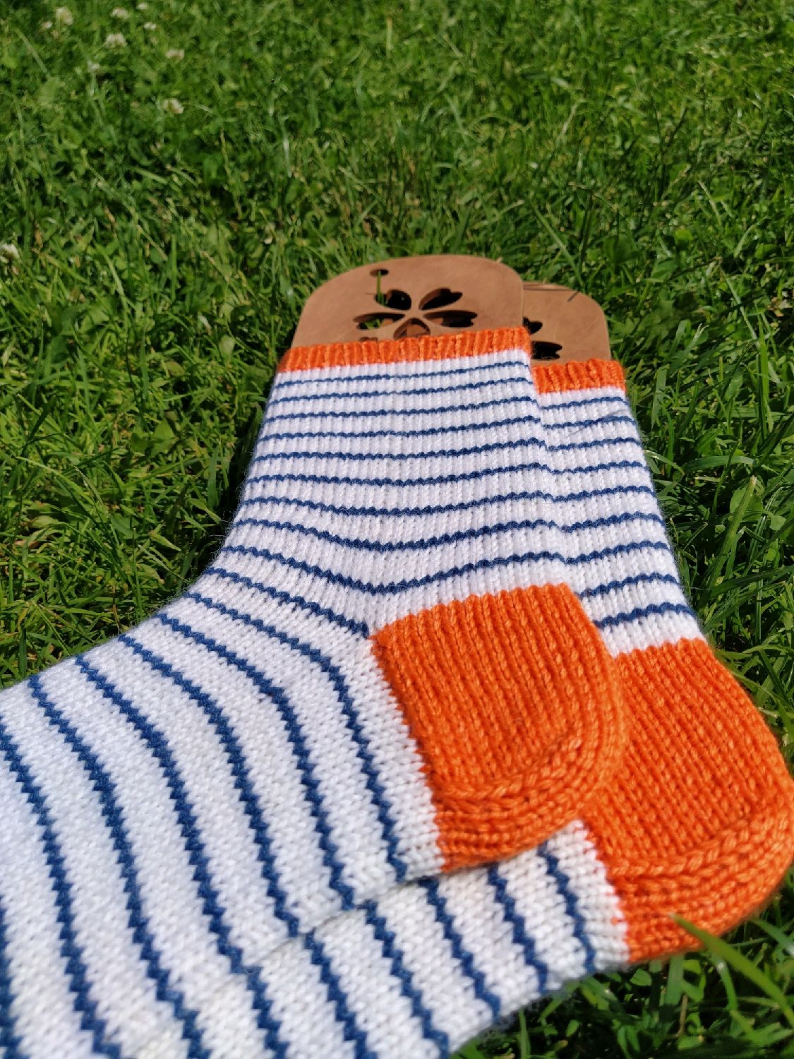 RussianSocks Вязаные носки полосатые в морском стиле оранжевые полоски ...