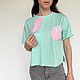 Mint t-shirt with pink feather pocket, T-shirts, Krasnodar,  Фото №1