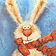 Год Кролика: кролик с морковкой 10х15см. Картины. Картины художника Беломоиной Натальи. Ярмарка Мастеров.  Фото №5