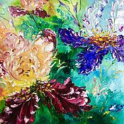 Картины и панно handmade. Livemaster - original item Painting of macro flowers with irises. Interior irises for the living room.. Handmade.